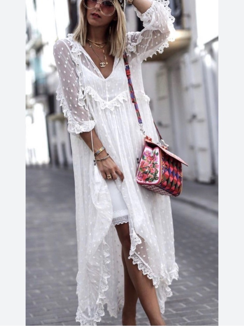 SEMICOUTURE- Italy/Sheer Swiss Dot White Maxi Dress - Picture 2 of 7